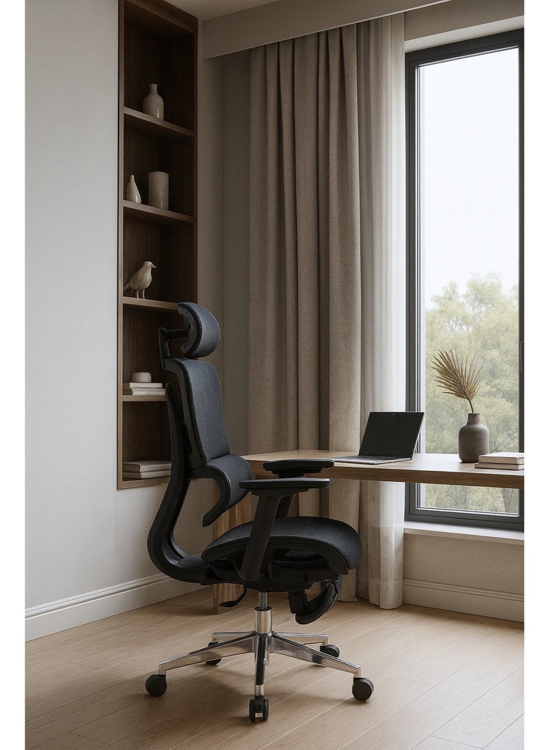 Sky Land Skyland  Ergonomic Office Chair – High-Back Mesh, Reclining System with Footrest, Adjustable Lumbar Support – 2D Headrest, Backrest Height, Seat Depth, 3D PU Armrests, Metal Base - Image 2